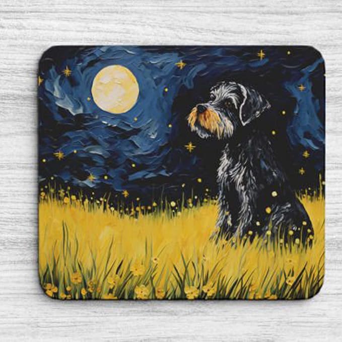 Tubbie Prints Starry Night Dog Mouse Pad for Computer Laptop Home Office Gaming Working Desk Desktop Accessories Non-Slip Rubber Mouse Pad for Dog Lovers (Miniature Schnauzer)