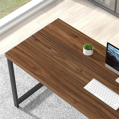 FOLUBAN Modern Computer Desk, Wood Home Office Desk, Study Writing Gaming Table Workstation with Storage Shelves for Living Room Bedroom, Rustic Walnut, 53 Inch