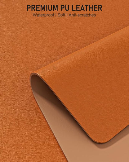 Desk Pad, 35.5" x 17" PU Leather Non-Slip Desk Mat Large Mouse Pad for Desktop, Waterproof Laptop Computer Writing Mat for Office, Home, Work, Gaming, Earthy Yellow