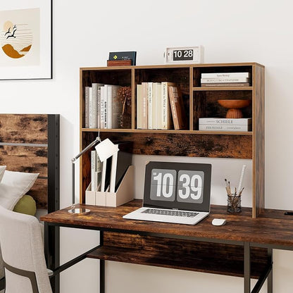 LDAILY Desktop Bookshelf, 2-Tier Office Desk Shelf Organizer with 4 Shelves, 37’’L Wood Storage Rack Display Shelf for Computer Desk, Office, Dorm, Bedroom (Coffee)