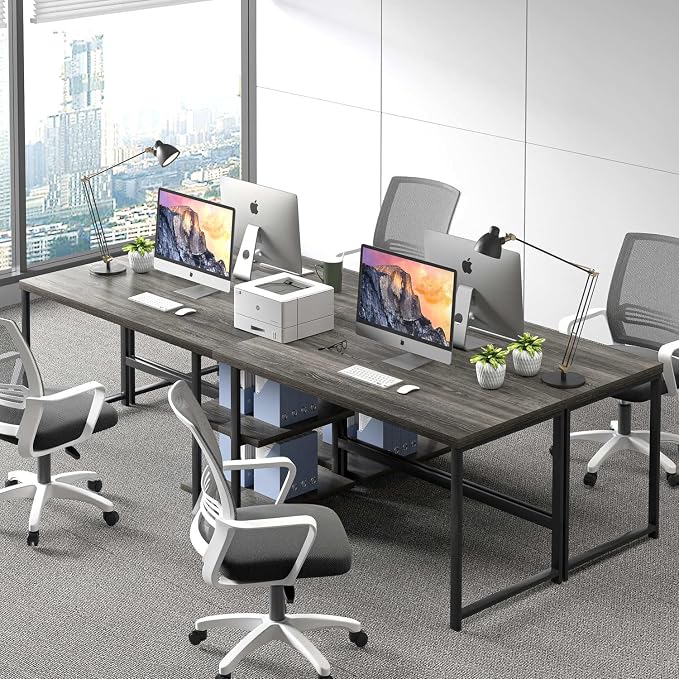 FOLUBAN Home Office Desk, Modern Computer Desk with Storage Shelf, Wood Study Writing Gaming Table for Bedroom Living Room, Industrial Dark Gray, 53 Inch