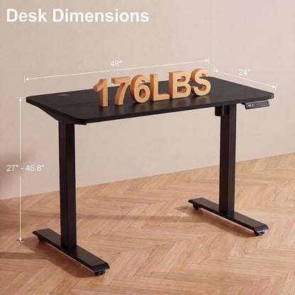 Electric Standing Desk 48 x 24 Inches Adjustable Height Sit Stand Up Desk for Home Office Computer Workstation Memory Preset with Wheels, Black