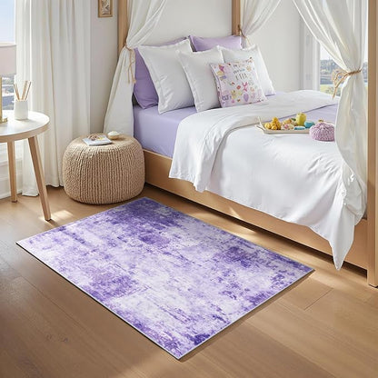 RELEANY Washable Area Rugs 3'x5' Non-Slip Modern Abstract Soft for Living Room Entryway Bedroom Kitchen, Print Pattern, Purple Gray Pink White