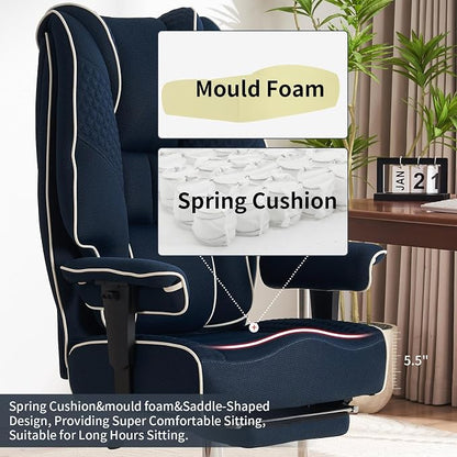 EXCEBET Big and Tall Office Chair 400lbs Wide Seat, Leather High Back Executive Office Chair with Foot Rest, Ergonomic Chairs Lumbar Support for Lower Back Pain Relief (Mesh Dark Blue)