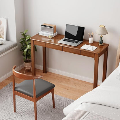 100% Solid Wood Desk with Drawers 47 Inch Mid Century Modern Desk Vintage Writing Wooden Desks for Small Spaces Bedroom, Living Room, Office