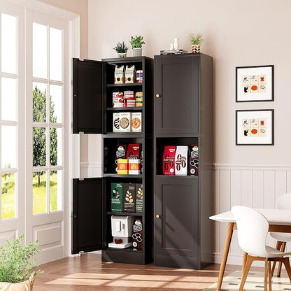 Tall Bathroom Storage Cabinet, Metal Narrow Cabinet with Ajustable Shelves Open Countertop, Slim Pantry Cabinets for Small Spaces, Living Room, Kicthen, Dining Room