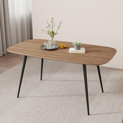 HIPIHOM 47.2'' Modern Farmhouse Dining Table, Wooden Rectangular Dining Table with Metal Legs for 4-6 People for Dining Room, Kitchen, Living Room (Walnut Color Table, 47.2")