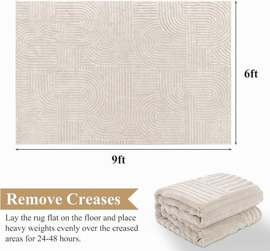Pauwer 6x9 Washable Area Rugs for Living Room Modern Beige Solid Color Soft Fluffy Rugs for Bedroom Non Slip Boho Accent Indoor Mat Floor Carpet Cover for Kids Room Dining Room Kitchen Office