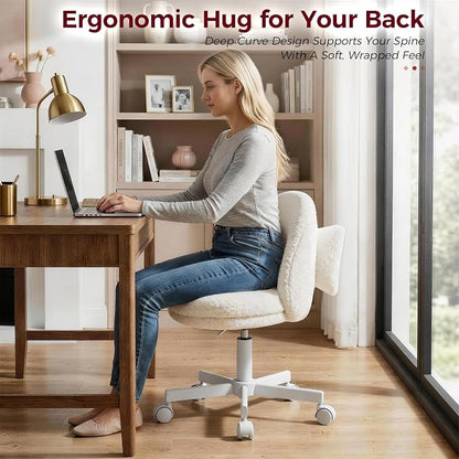 GTPLAYER Velvet Tall Office Chair with Wheels Vanity Chairs with Back, Versatile Height Use: Office to Bar Stools Small Ergonomic Comfy Armlees Computer Desk Chair with Bow Lumbar Pillow for Gift
