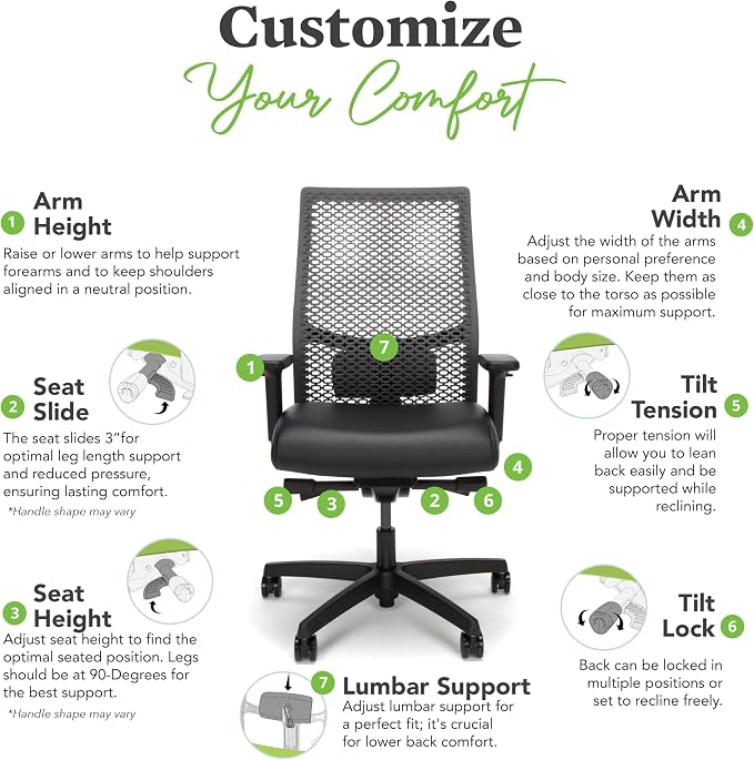 HON Ignition 2.0 ReActiv Ergonomic Office Chair, Mesh Desk Chair with Lumbar Support, Advanced Synchro‑Tilt, Height and Width Adjustable Arms, Swivel Wheels, Black Frame, Black
