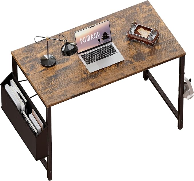 Pamray 32 Inch Computer Desk for Small Spaces with Storage Bag, Home Office Work Desk with Headphone Hook, Small Office Desk Study Writing Table