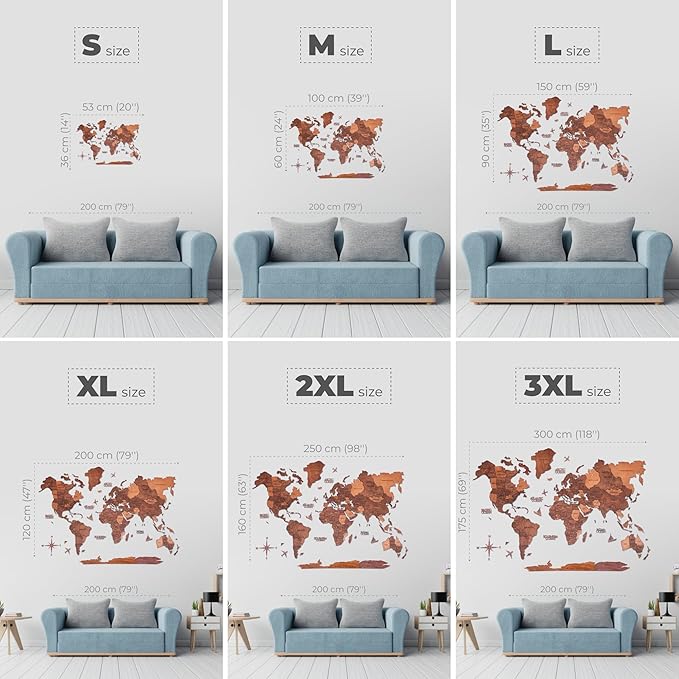 Enjoy The Wood 3D Wooden World Map Wall Art - Large Travel Map with Pins for Art Decor - Decorative Map of the World for Home, Office - Travel Wall Art Housewarming Gift Idea (Oak, M, Unframed)