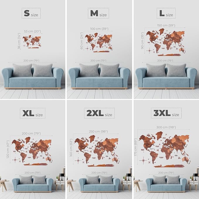 Enjoy The Wood 3D Wooden World Map Wall Art - Large Travel Map with Pins for Art Decor - Decorative Map of the World for Home, Office - Travel Wall Art Housewarming Gift Idea (Oak, L, Unframed)
