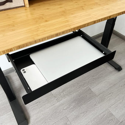 19 inch Slim Under Desk Pull-Out Storage Office Mounted Sliding Metal Drawer for Standing Desk,Black