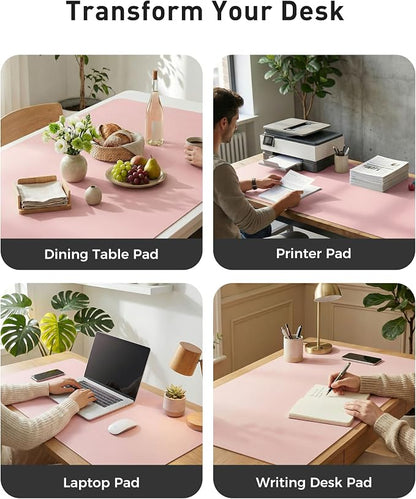 Aothia Faux Leather Desk Mat - Large Mouse Pad, Non-Slip PU Leather Blotter, Waterproof Writing Surface for Office and Home (Fairy Pink, 42" x 17")