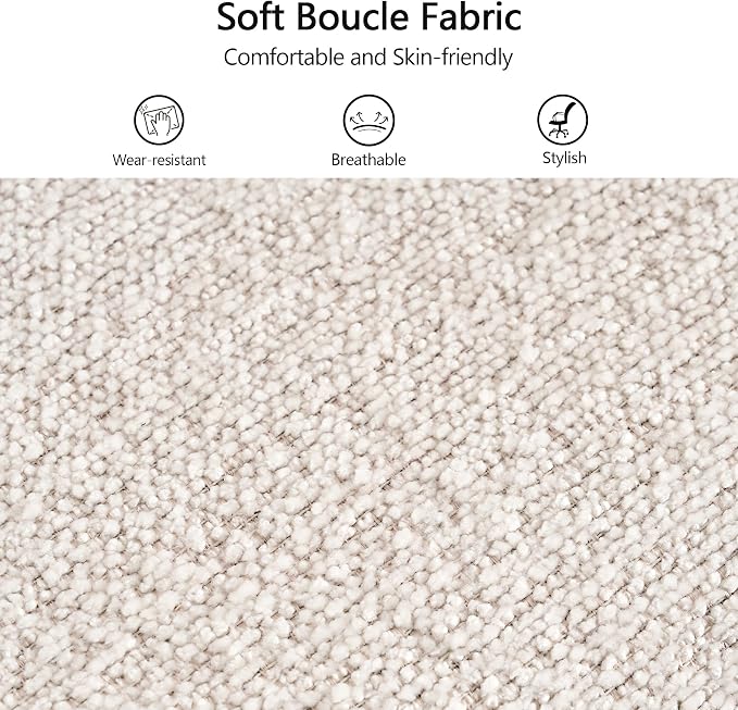 Rowill Modern Office Chair, Beige Boucle Fabric, Adjustable Height, 300 LBS Capacity, Wheels, Arm Rest, Perfect for Home Office, Bedroom, Makeup Room