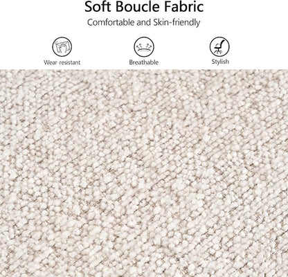 Rowill Modern Office Chair, Beige Boucle Fabric, Adjustable Height, 300 LBS Capacity, Wheels, Arm Rest, Perfect for Home Office, Bedroom, Makeup Room