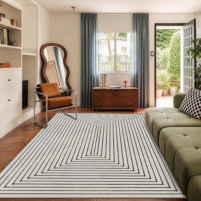 Latte&Fog 6x9 Area Rugs Washable Rug Carpet for Living Room Dining Room | Washable, Non Slip, Stain Resistant, Soft, Modern Abstract Boho Style, for Bedroom Home Office Dorm, Ivory 6'x9'