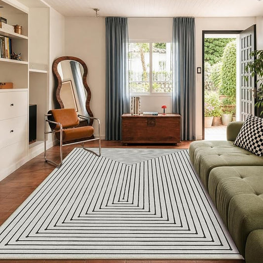 Latte&Fog 6x9 Area Rugs Washable Rug Carpet for Living Room Dining Room | Washable, Non Slip, Stain Resistant, Soft, Modern Abstract Boho Style, for Bedroom Home Office Dorm, Ivory 6'x9'