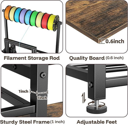 Aquzee 3D Printer Table with Filament Storage, W51*D23.6 3D Printer Stand, Heavy Duty 3D-Printer Storage Rack, 1 Power Outlet 3D-Printing Desk Office Workshop Studio, for 3dPrinter Accessories