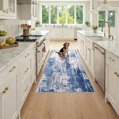 RELEANY Washable Area Rugs 3x6 Non-Slip Modern Abstract Soft for Living Room Entryway Bedroom Kitchen, Print Pattern, Blue Grey Navy Gray