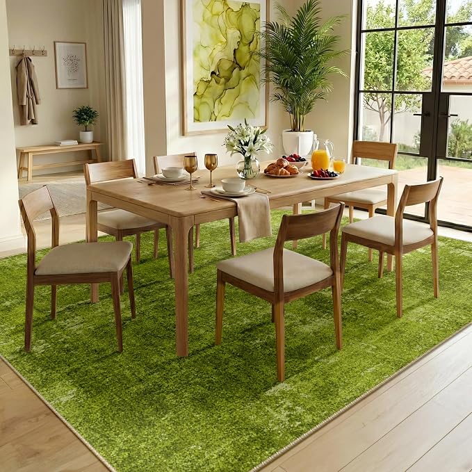 RELEANY Washable Area Rugs 6'x9' Non-Slip Modern Abstract Soft for Living Room Entryway Bedroom Kitchen, Print Pattern, Grass Green