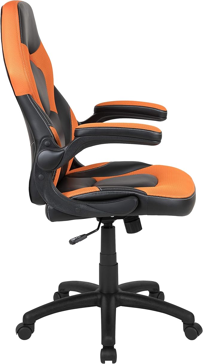 Flash Furniture X10 High-Back LeatherSoft Racing Style Gaming Chair with Flip-Up Arms, Ergonomic Padded Swivel Computer Chair, Orange/Black