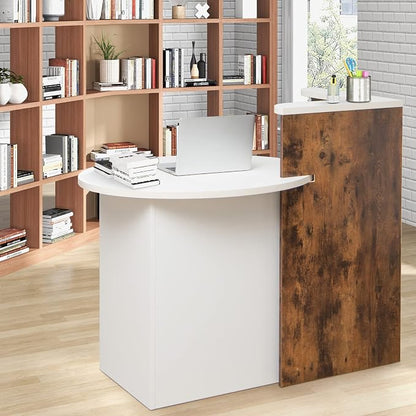 Tangkula Reception Desk, Front Counter Desk with Lockable Drawer & Adjustable Shelf, Oval Desktop, Retail Counter for Checkout, Computer Workstation for Salon Lobby Office, Home Office Desk