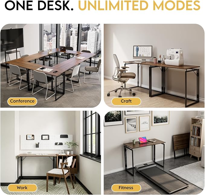 alawooder Folding Desk - 31.5" Wood Top Foldable Desk for Small Spaces | No Assembly Required Compact Desk for Home Office, Writing, and Study