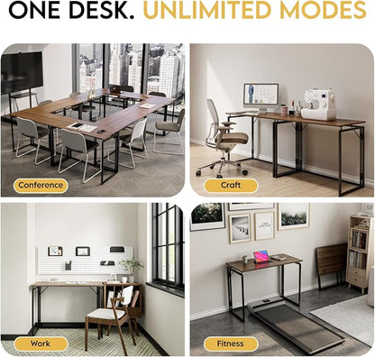 alawooder Folding Desk - 39.4” Wood Top Foldable Desk for Small Spaces | No Assembly Required Compact Desk for Home Office, Writing, and Study