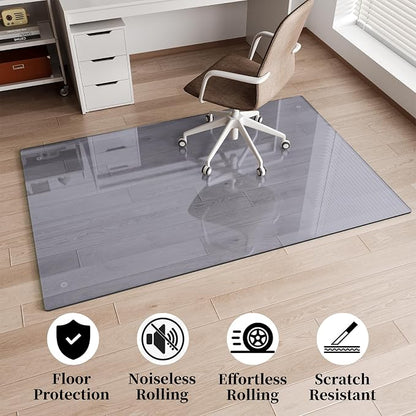 Glass Chair Mat 46" x 46" Heavy Duty Tempered Glass Office Chair Mat, Glass Floor Mat with Round Corner and Polished Edge for Smooth Glide, Carpet Hardwood Floor Protector