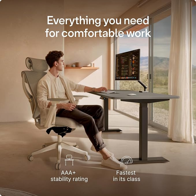 Desktronic HomeOne Standing Desk 54x28 — Ergonomic Sit Stand Home Office Desk, Made in Europe, Electric Dual Motor Height Adjustable, USB & USB-C Charging, Wobble-Free, Touchscreen, 3 Memory Presets