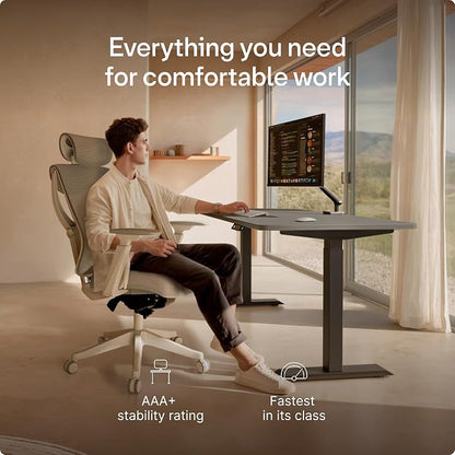 Desktronic HomeOne Standing Desk 54x28 — Ergonomic Sit Stand Home Office Desk, Made in Europe, Electric Dual Motor Height Adjustable, USB & USB-C Charging, Wobble-Free, Touchscreen, 3 Memory Presets
