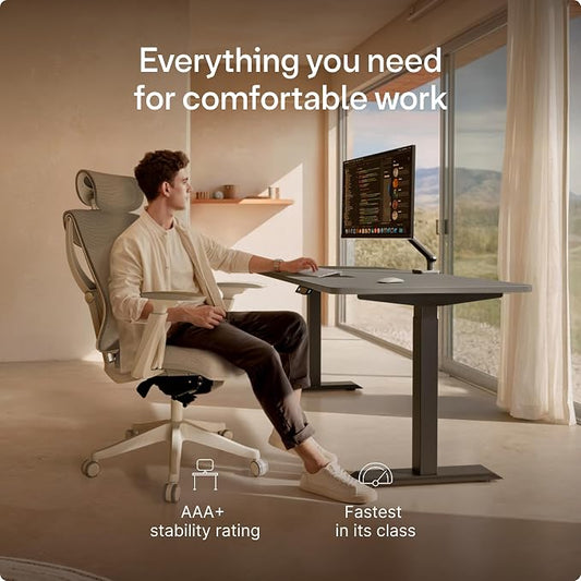 Desktronic HomeOne Standing Desk 54x28 — Ergonomic Sit Stand Home Office Desk, Made in Europe, Electric Dual Motor Height Adjustable, USB & USB-C Charging, Wobble-Free, Touchscreen, 3 Memory Presets