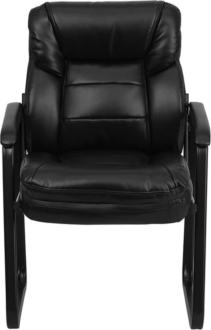 Flash Furniture Isla LeatherSoft Executive Side Reception Chair with Padded Arms and Sled Base, Upholstered Side Chair for Living Room/Office, Black