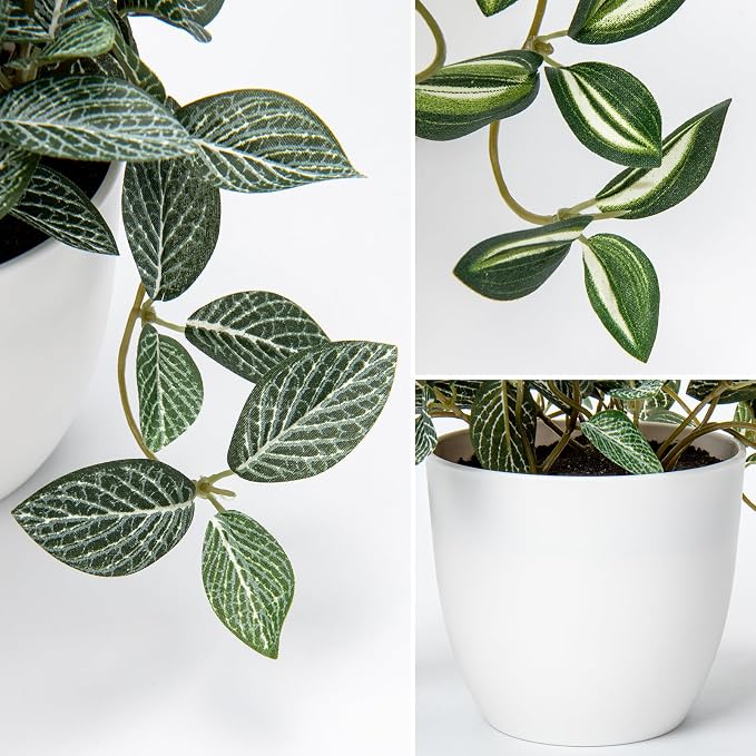 Hollyone Fake Plants 2 Packs Artificial Plants Indoor Faux Plants with White Plastic Pot Small Fake Potted Plant for Home Aesthetic Living Room Bathroom Desk Shelf Office Decor