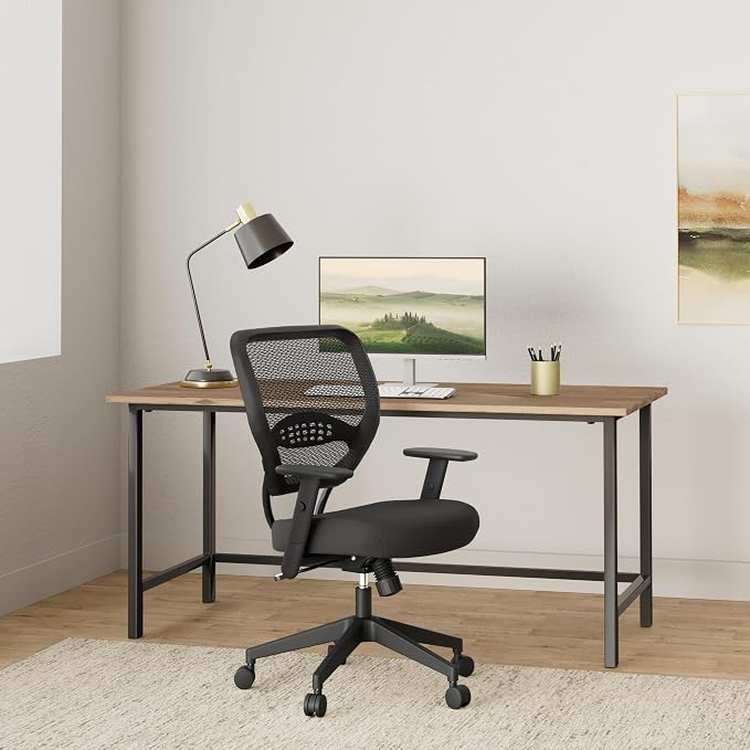 Space Seating 55 Series Professional Dark Air Grid Back Adjustable Office Desk Chair with Built-in Lumbar Support, Black Mesh