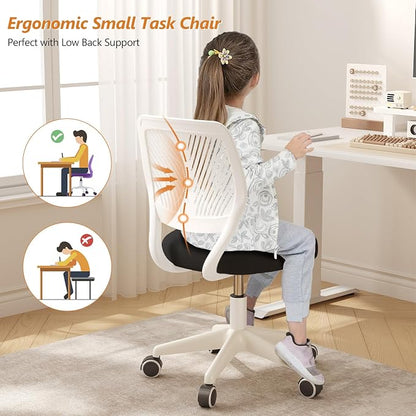 Small Desk Chair Armless Task Chair with Soft Padded Cushion Height Adjustable Swivel Rolling Comfortable Study Computer Chair, Blackwhite