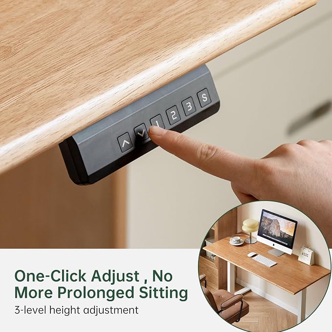 Electric Standing Desk, Height Adjustable Sit Stand Up Solid Wood Home Office Computer Desk, for Study Gaming Writing Study Bedroom Rising Desks 55.11" W