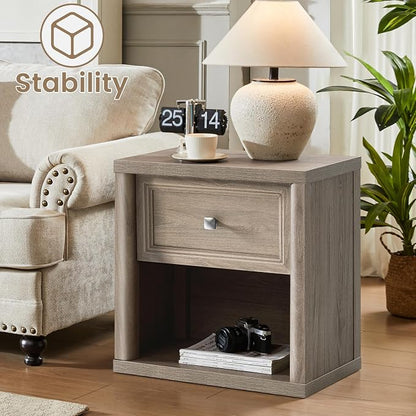 Standifurno Farmhouse Night Stand Set of 2, Grey Nightstands with Drawer Storage, Wood Large Side Tables End Table, 22.6" Wide Bedside Tables Night Stands for Bedroom Room Sofa Couch Office