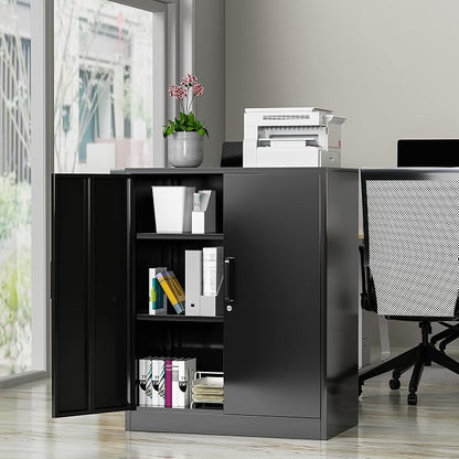36" H Metal Garage Cabinet, 2 Doors Storage Cabinets, Steel Utility Tool Caninet, Short Locking Caninets with Adjustable Shelves, Black Lockable File Cabnet Cupboard for Home/Office/School/Shop
