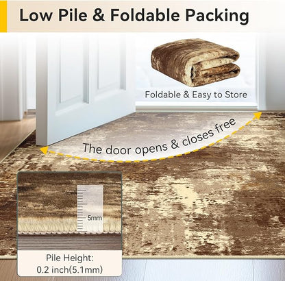 RELEANY Washable Area Rugs 5'x7' Non-Slip Modern Abstract Soft for Living Room Entryway Bedroom Kitchen, Print Pattern, Brown Tan Beige Coffee