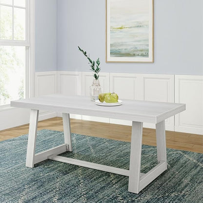 Plank+Beam 72 Inch Farmhouse Dining Table, Solid Wood Rustic Kitchen Table, Large Wooden Rectangular Dinner Table for Dining Room, Home Office, Living Room Furniture, Easy Assembly, White Wirebrush