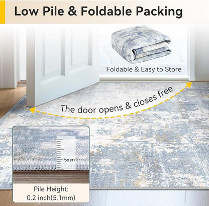 RELEANY Washable Area Rugs 8'x10' Non-Slip Modern Abstract Soft for Living Room Entryway Bedroom Kitchen, Print Pattern, Light Blue