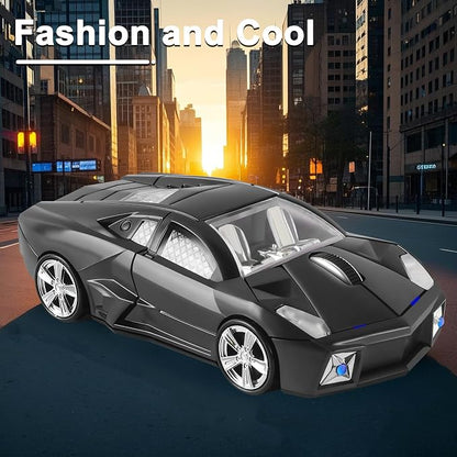CHUYI Cool Sports 3D Car Shape Wireless Mouse Optical Cordless Mice with USB Receiver for Office School Home Travel for PC Laptop Computer Gift (Black-1 Pack)