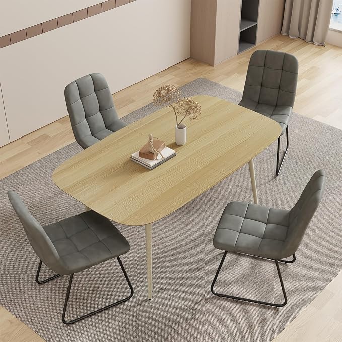 HIPIHOM 55.1'' Dining Table Set for 4,Modern Wood Dining Table,Leather Dining Chairs 4,Table and Chairs Set of 4,Ideal for Kitchen Dining Room (Cat Scratch Table + 4 U-Shaped Gray Chairs, 55.1")
