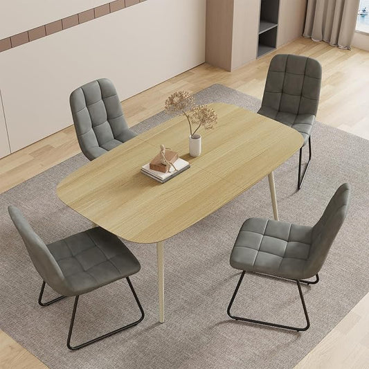 HIPIHOM 55.1'' Dining Table Set for 4,Modern Wood Dining Table,Leather Dining Chairs 4,Table and Chairs Set of 4,Ideal for Kitchen Dining Room (Cat Scratch Table + 4 U-Shaped Gray Chairs, 55.1")
