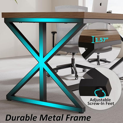 IBF Rustic Office Desk Table, Industrial Long Wood Computer Desk for Home Office, Modern Large Wide Simple Pc Gaming Workstation Executive Writing Desks Big Table for Work Study, Rustic Oak, 60 Inch