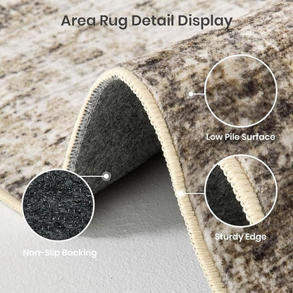 Valenrug Washable Rugs 5x7 - Stain Resistant 5x7 Area Rugs for Living Room, Non Slip Backing Abstract Rugs for Bedroom, Folable Machine Washable Area Rug(5'x7', Taupe)
