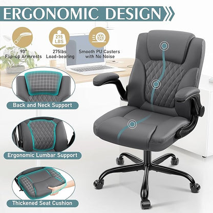 Leather Office Chair, PU Home Computer Desk Chairs with Ergonomic Back Support, 360°Swivel Free，Small Gaming Chair with Wheels and Adjustable Armrests, for Short People Use